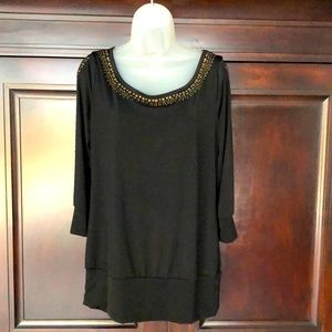 Black Cache Beaded Split Sleeve Top